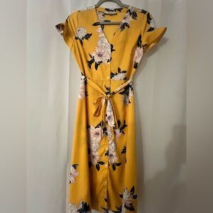LOFT Yellow Floral Midi Dress